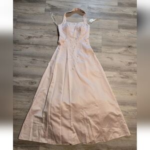 Vintage Esther Collection Sz S Beaded Halter Long Dress Pink Prom Satin